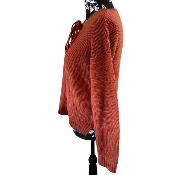 Charlotte Russe Knit Lace Up Sweater Boho Bohemian Everyday Casual - Picture 4 of 12